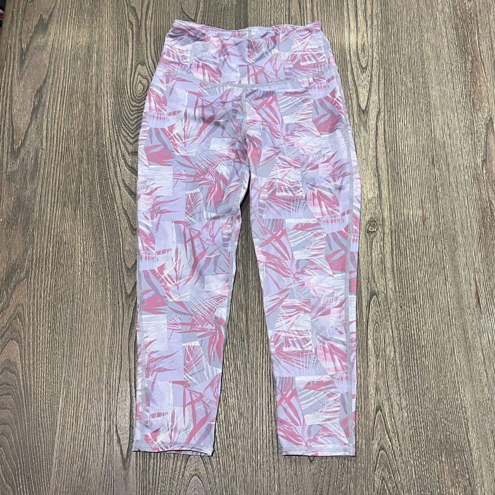 Hylete Motiv II Crop Leggings High Rise Pull-On Jungle Silver Blush Size XS